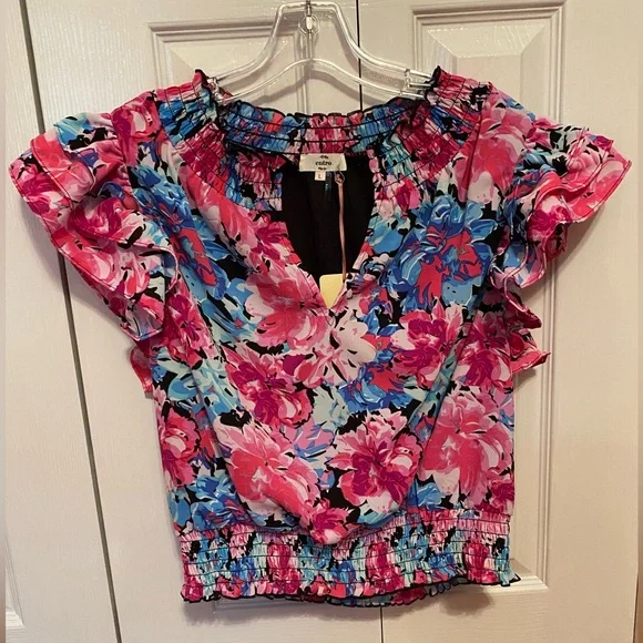 Entro pink/blue floral top - Picture 1 of 3